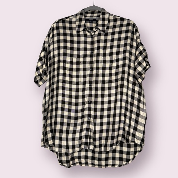 Madewell Tops - Madewell Black and White Buffalo Plaid Oversized Button Up Top XS